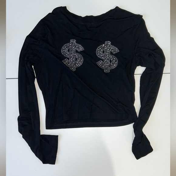 SHEIN Black Rhinestone Dollar Blouse - Picture 2 of 5